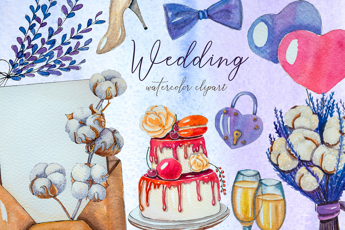 Lavender wedding watercolor clipart, an Illustration by AnastasiaWatercolor (Photo 1 of 7)
