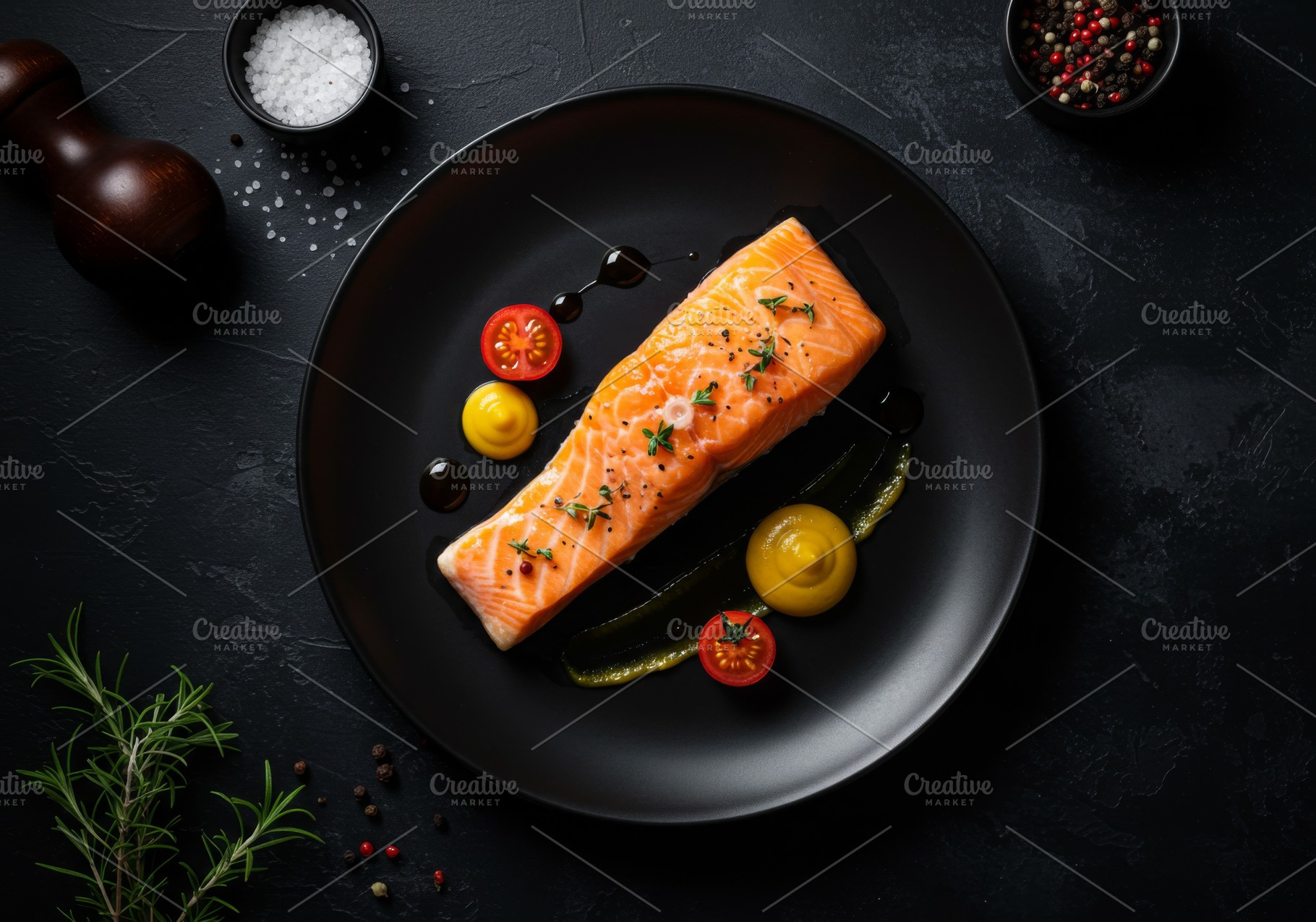 Gently cooked salmon fillet with her, a Food & Drink Photo by professorinc