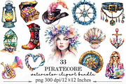 Watercolor Piratecore Clipart, an Illustration by Designking (Thumbnail 1 of 5)