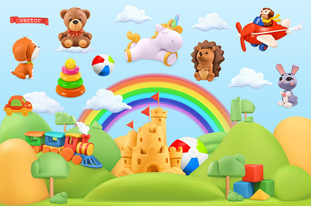 Baby toys, funny animals, vector set