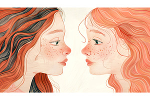 Two facing girls with freckles red, an Illustration by Lermont51