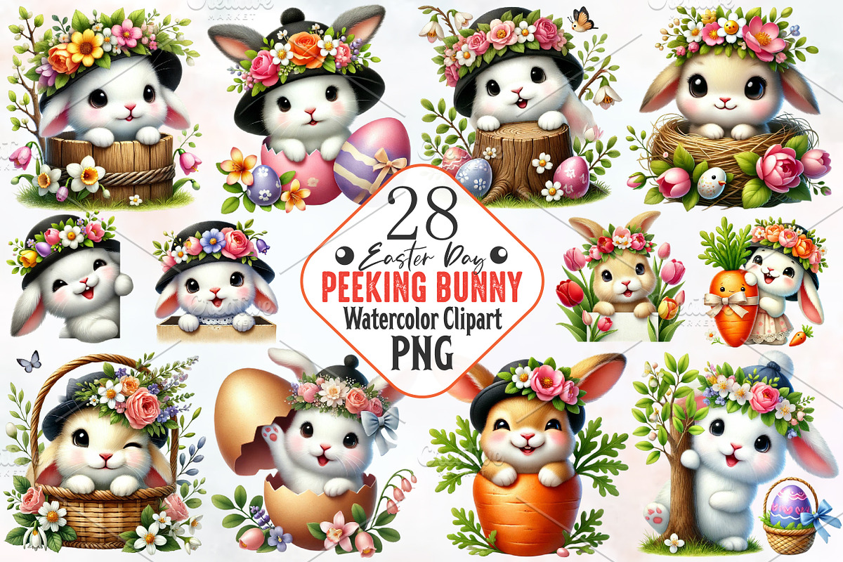 Easter day bunny peeking clipart, an Illustration by RobertsArt (Photo 1 of 7)