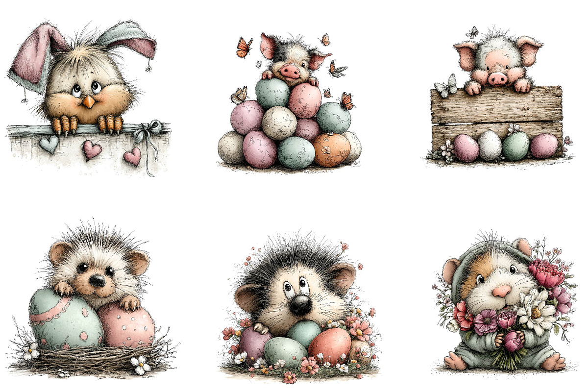 Cute peeking Easter animals clipart, an Illustration by CreationArt (Photo 2 of 7)