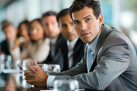 A man in business attire sits at a t, a Photo by Iftikhar Alam