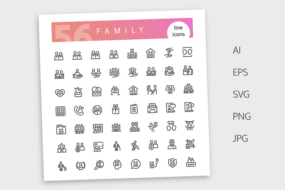 Family Line Icons Set, an Outline Icon by Voysla's Shop (Photo 5 of 5)