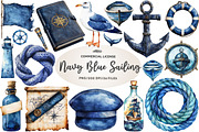 Vintage Navy Blue Sailing Clipart, an Illustration by CreationArt (Thumbnail 1 of 5)