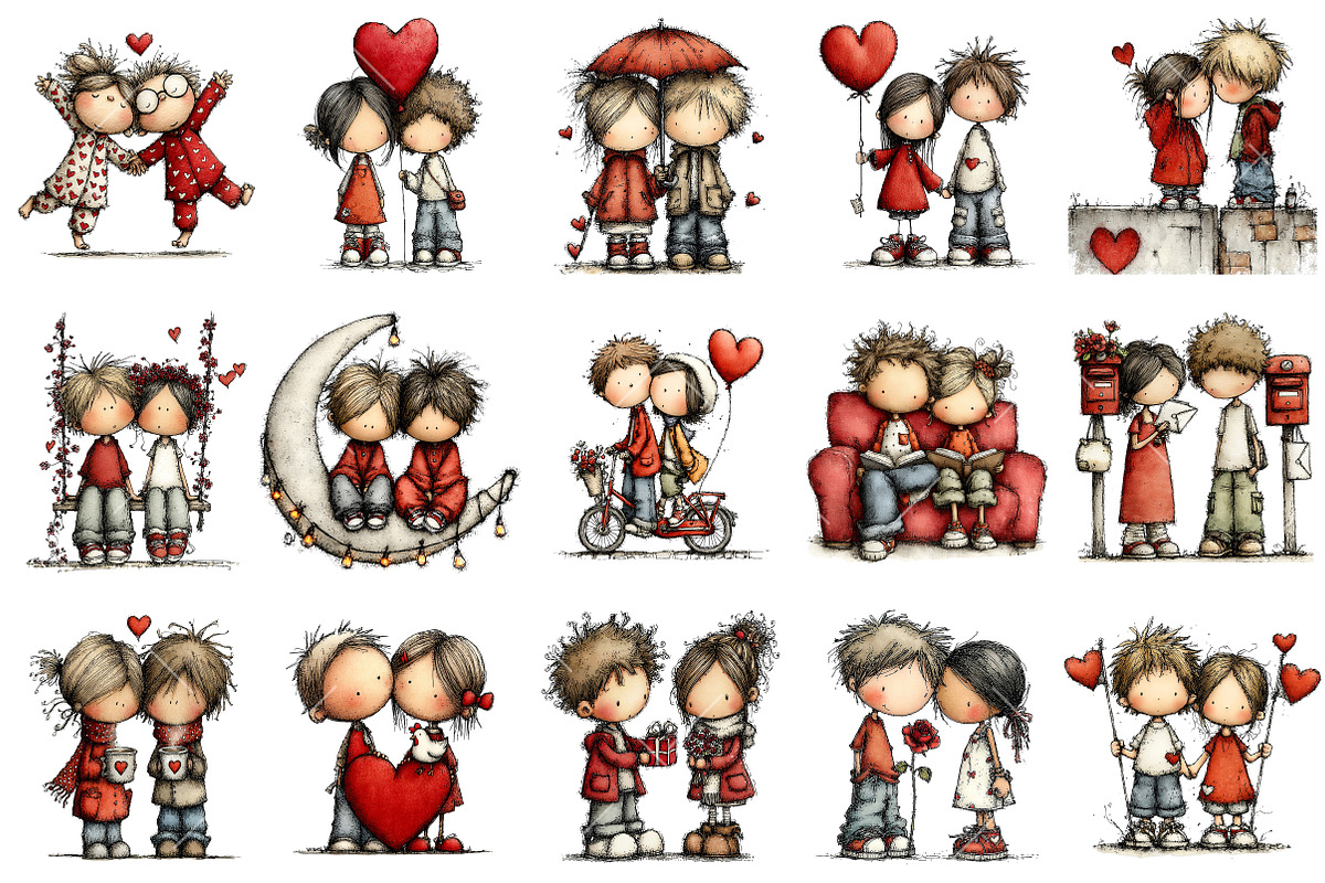Whimsical Valentine Couple Clipart, an Illustration by OK Design (Photo 3 of 6)