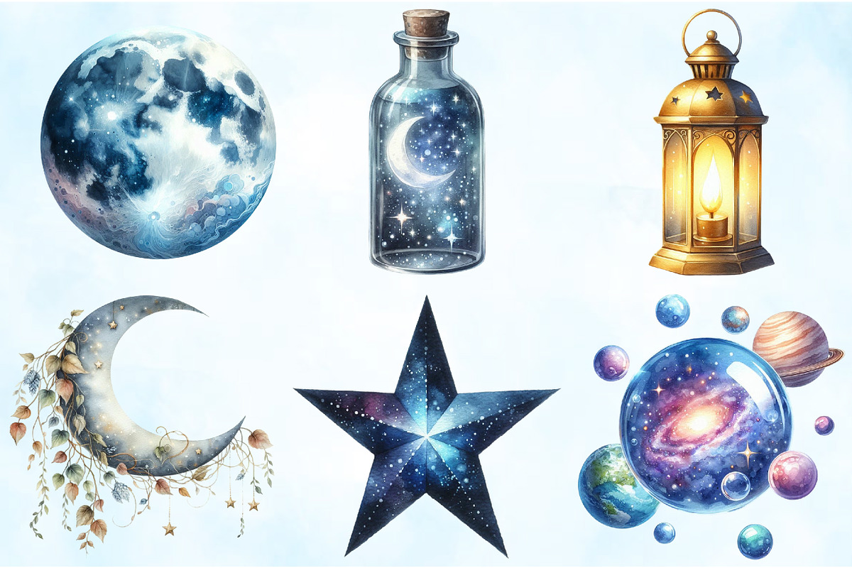 Watercolor Night Time Clipart, an Illustration by Craft Nest (Photo 5 of 6)
