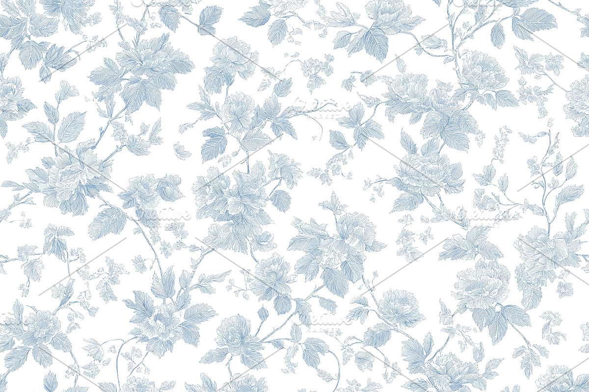 Seamless pattern blue floral toile seamless pattern featuring vi, a Pattern Graphic by Studio ANNA