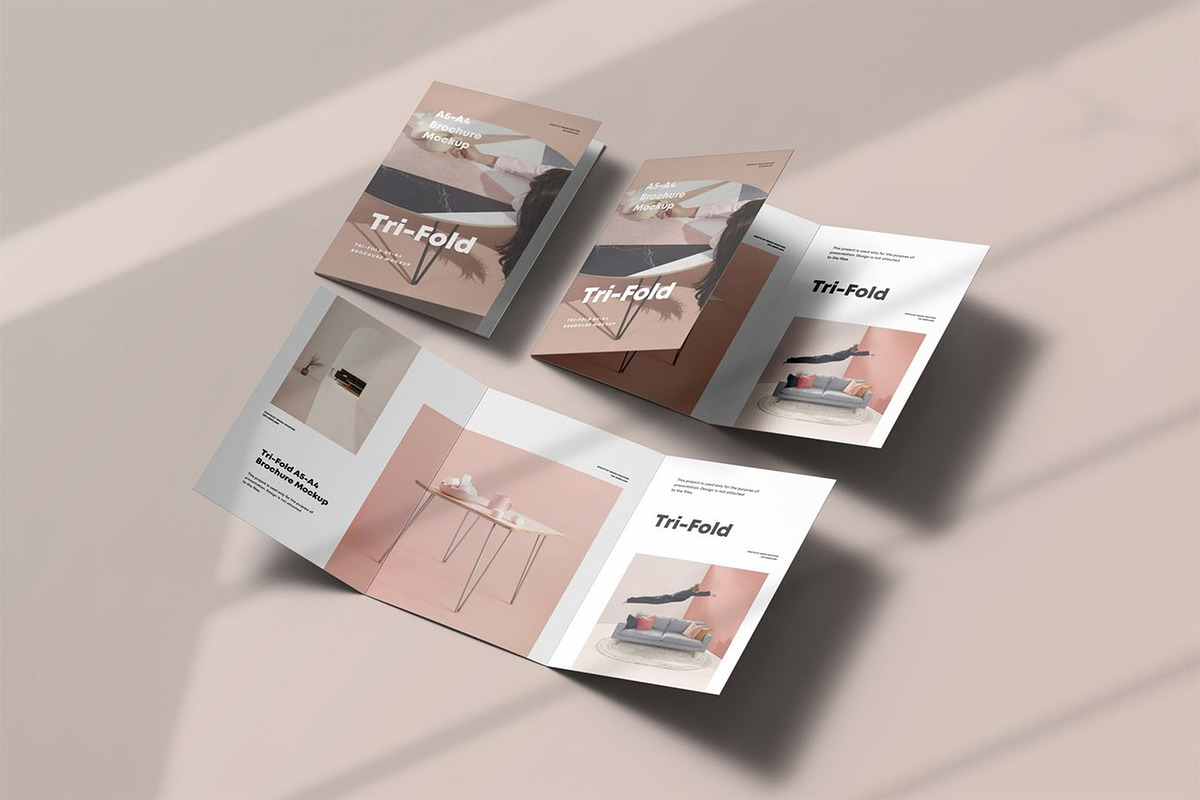 Tri-Fold A5 Brochure Mock-up 3, an Advertising Mockup by Se٧enStudio (Photo 11 of 16)
