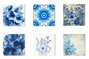 Blue Ink Flowers Digital Paper, an Illustration by CreationArt (Thumbnail 4 of 5)
