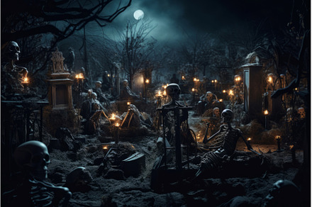 Skeletons cemetery risen. Generate, an Abstract Photo by Ylivdesign
