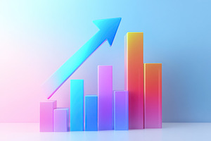 Arrow pointing upwards with growing colorful bars, a Photo by AlyaAnd