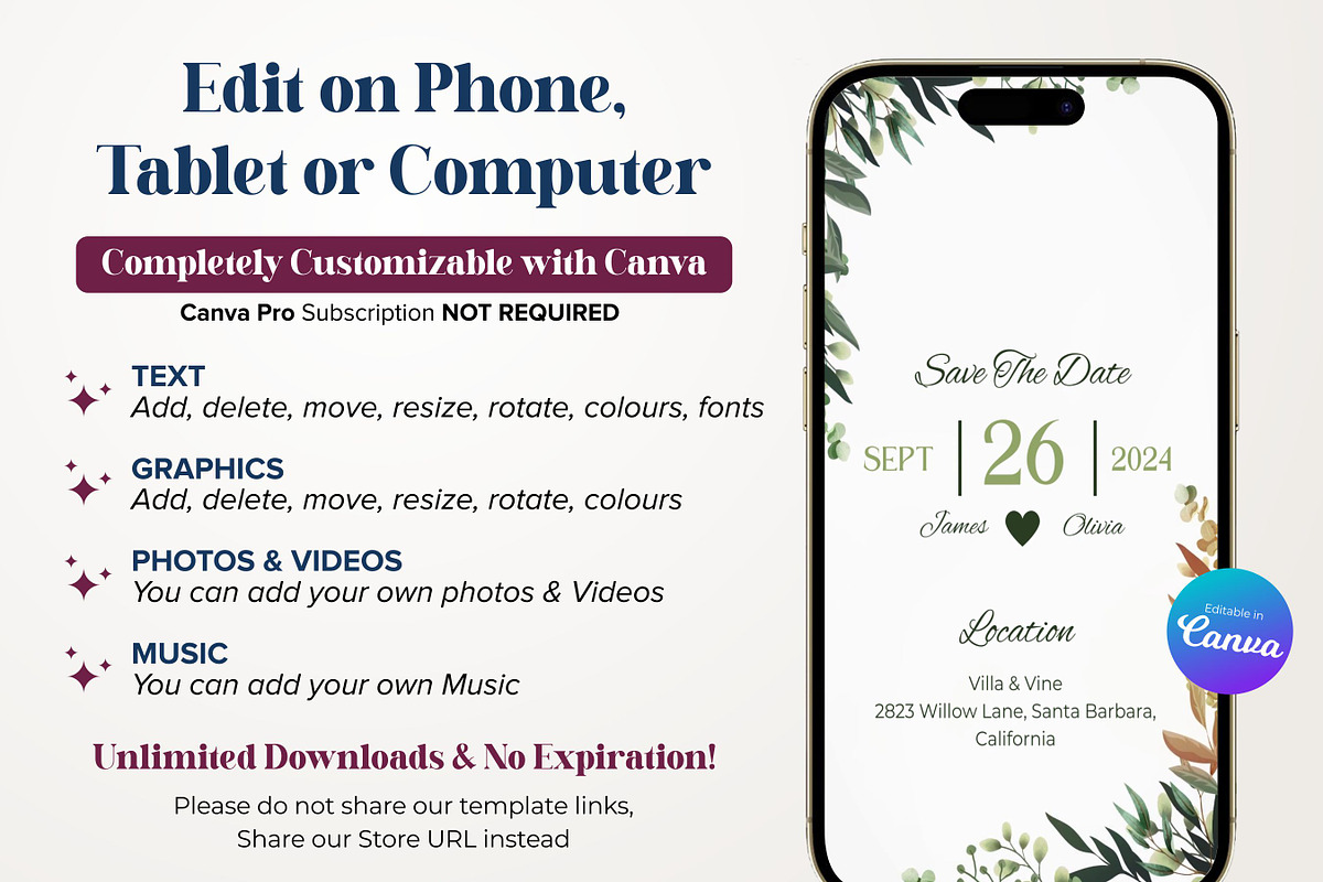 Botanical Wedding Video invite Canva, a Presentation Template by Aks-Designs (Photo 2 of 4)
