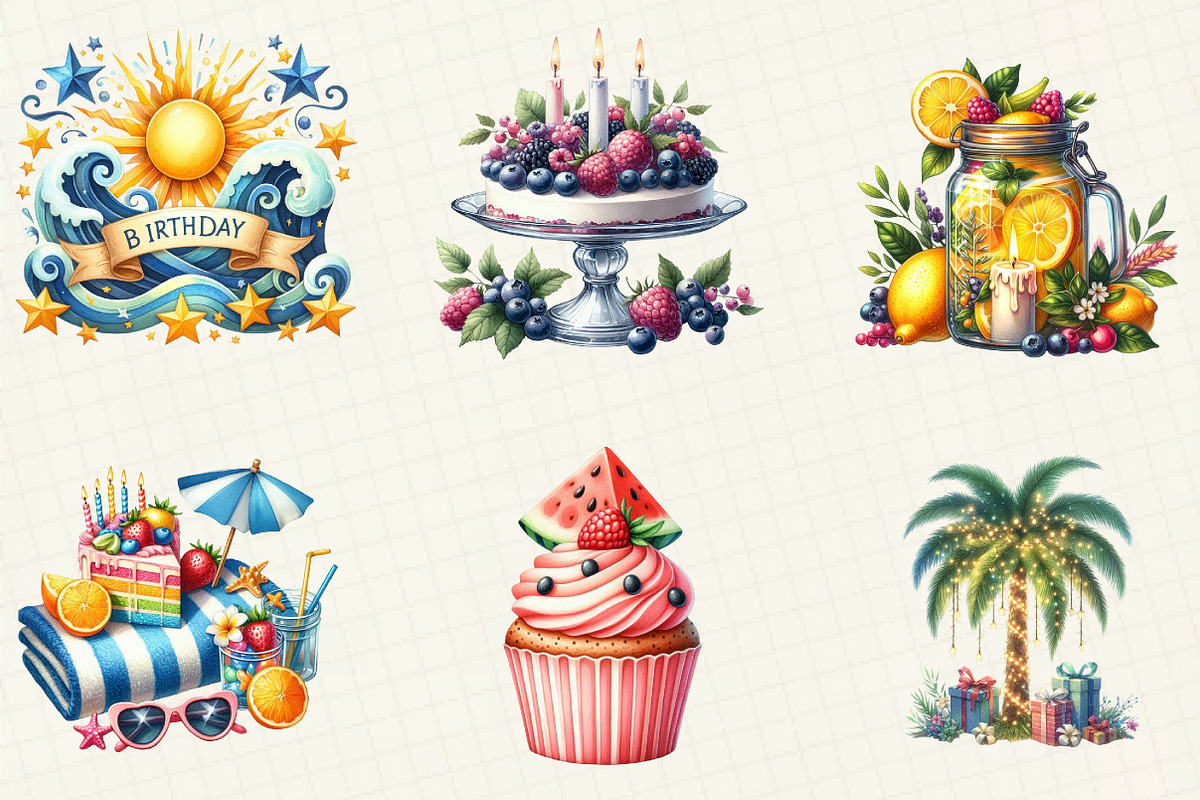 Summer Happy Birthday Clipart, an Illustration by cherrydesign (Photo 3 of 6)