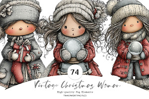 Vintage Christmas Woman PNG Clipart, a Seasonal Illustration by CreationArt
