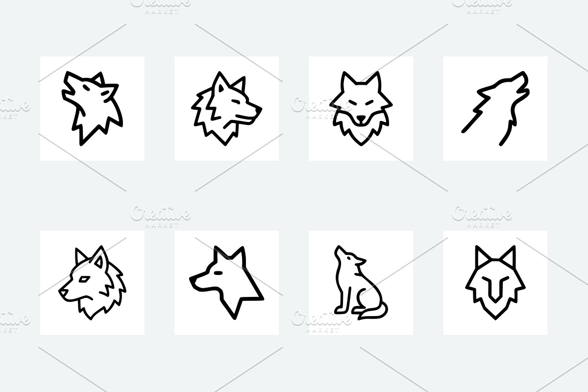 20 Outline Wolf Head Logos Bundle, an Animal Illustration by Vectorium Studio (Photo 4 of 5)