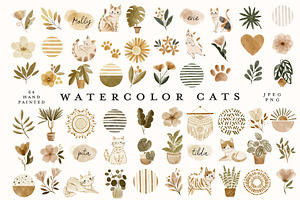 64 Cat & Houseplant Clipart