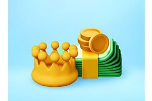 3d Golden crown with stack of money, a Finance Illustration by Abscent