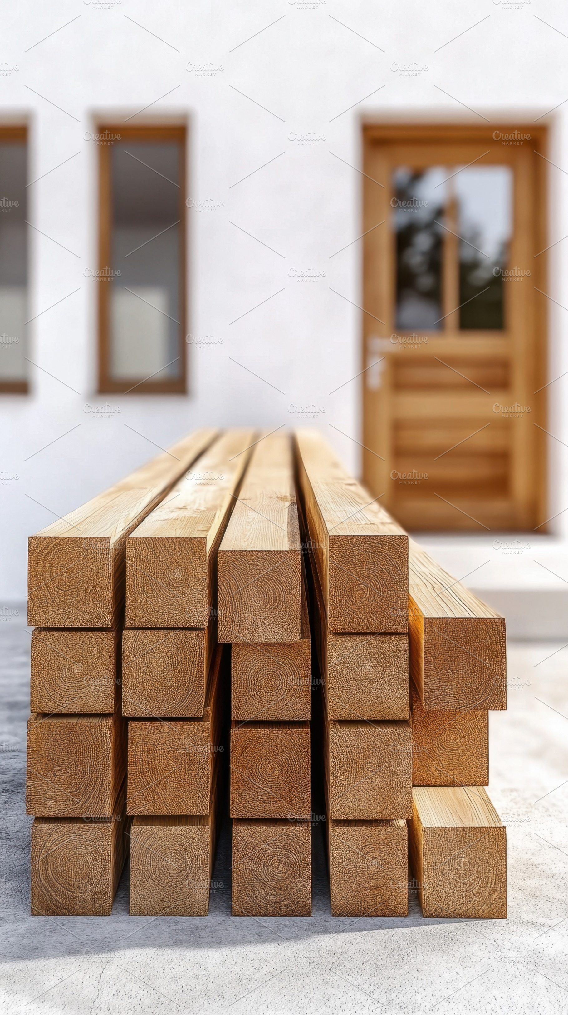 Wooden beams stacked near a door, a Photo by Beautiful things