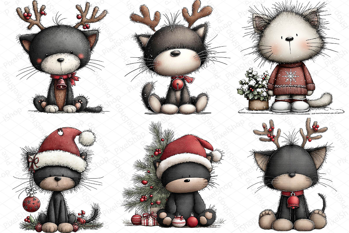 Whimsical Christmas Black Cat Clipar, an Illustration by DreamPrint404 (Photo 6 of 6)