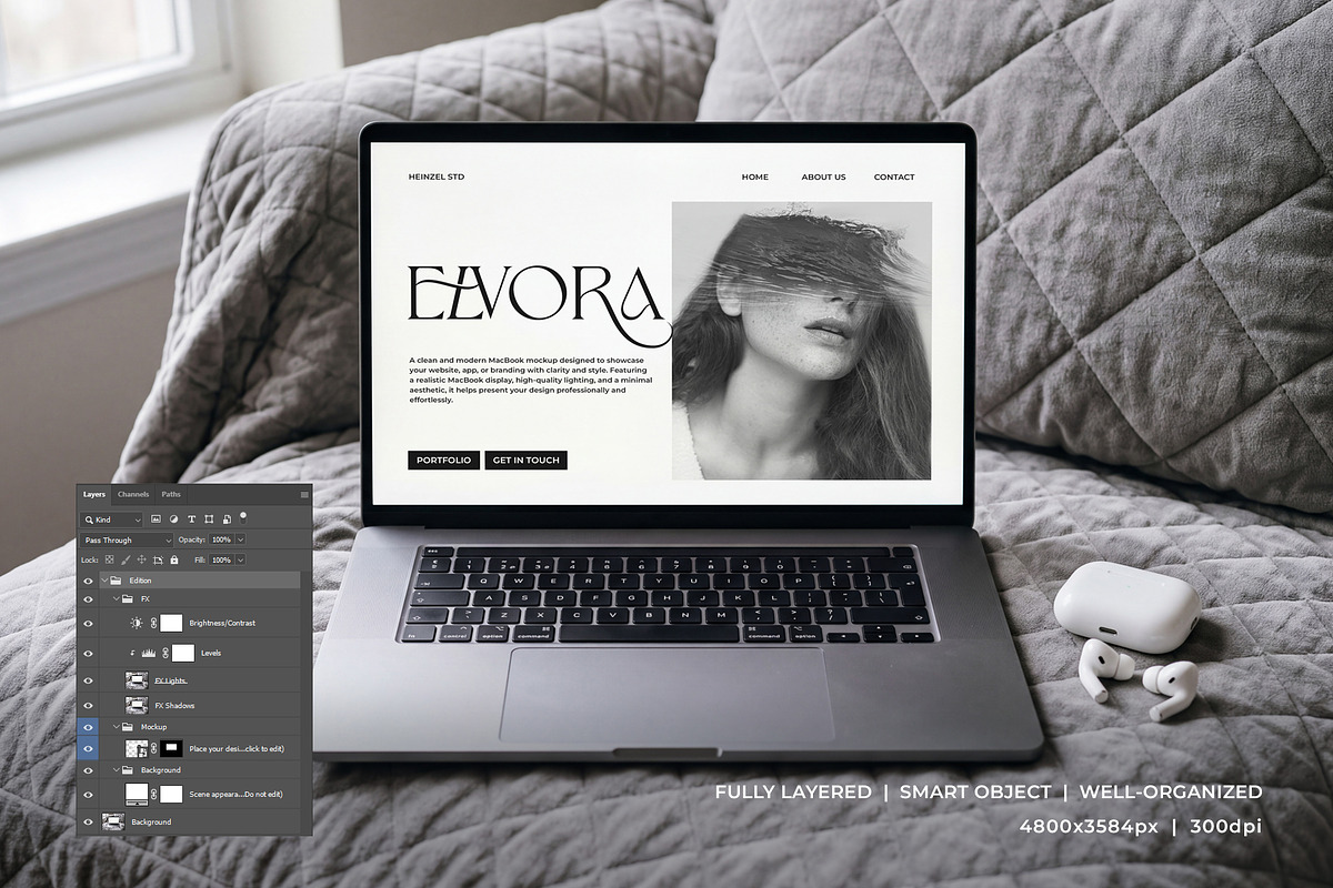 Elvora - Macbook Device Mockup, a Mac Mockup by Heinzel Std Mockup (Photo 2 of 6)