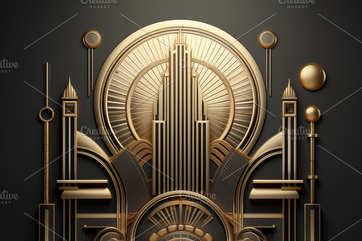 A stunning art deco style relief sculpture featuring geometric shapes, tall bui, an Object Graphic by Textures & Backgrounds