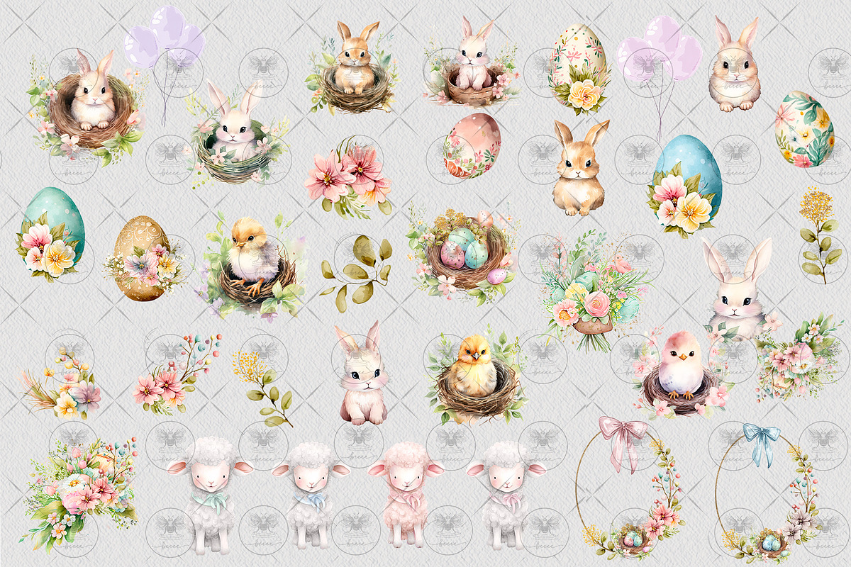 Easter Spring Clipart Watercolor, an Illustration by BigCakeBee (Photo 3 of 4)