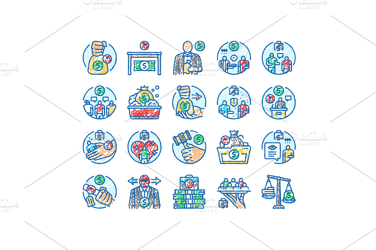 corruption money business cash icons, an Object Illustration by pikepicture