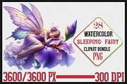 Watercolor Sleeping Fairy Clipart, a Seasonal Illustration by Craft Nest (Thumbnail 1 of 6)