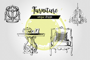 Furniture Hand drawn Vector set#4, a Decorative Illustration by Alltruecolours (Thumbnail 3 of 4)