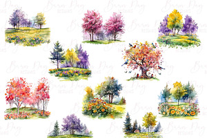 Watercolor Spring Garden Clipart