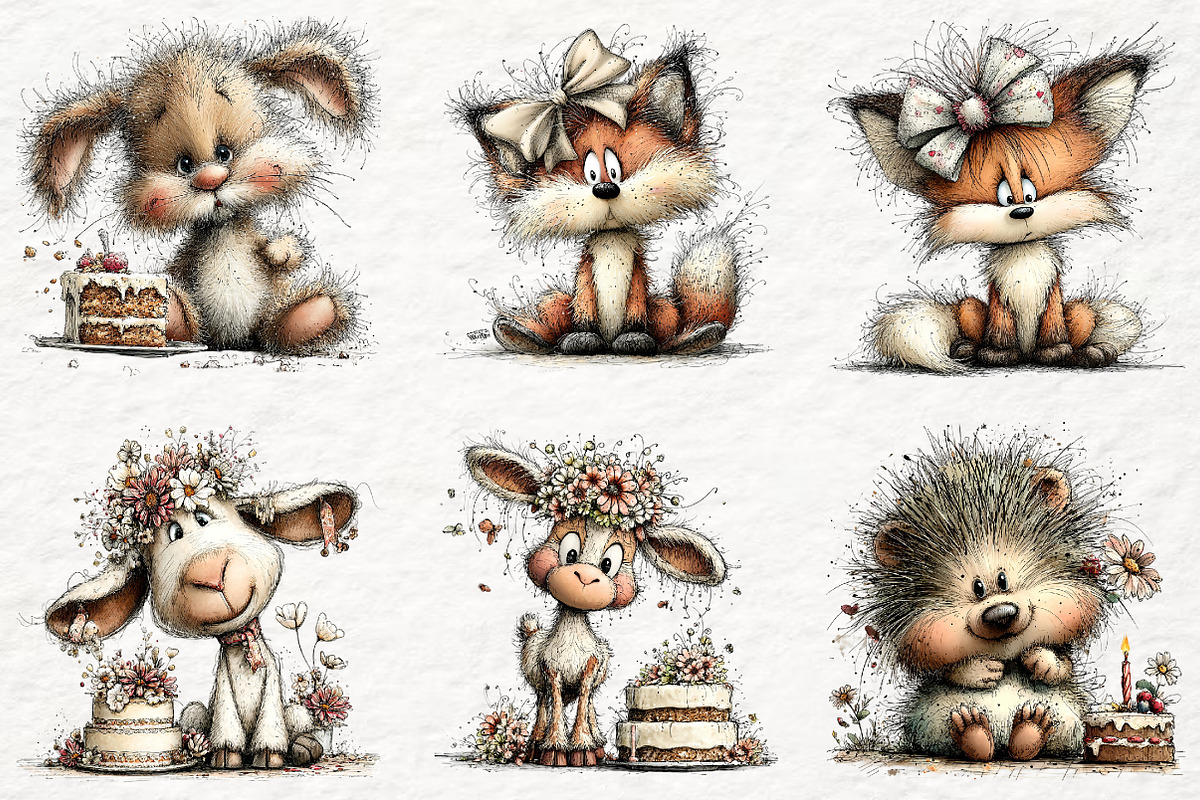 Whimsical Birthday Animals Clipart, an Animal Illustration by Watercolor design (Photo 2 of 5)