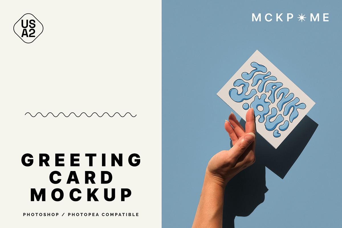 US A2 greeting card in hand mockup, a Merchandise Mockup by MCKP*ME (Photo 1 of 5)