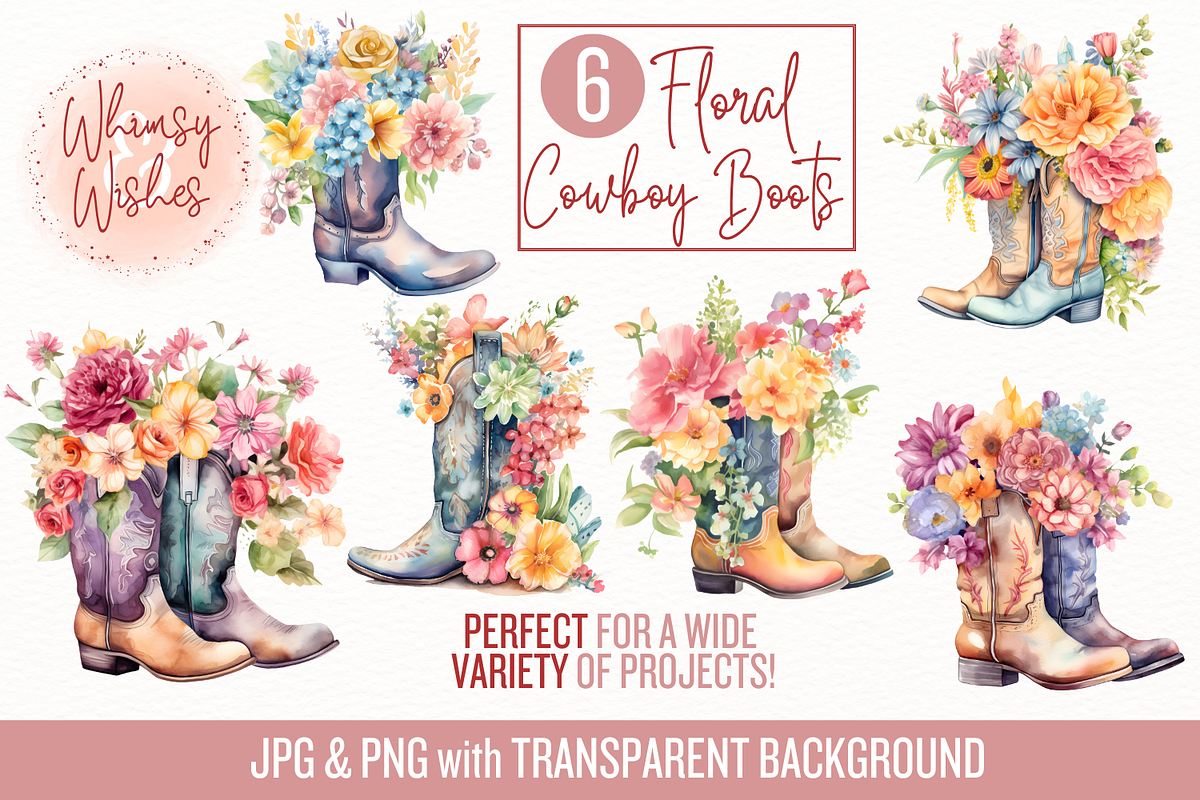 Floral Cowboy Boots Watercolor, a Decorative Illustration by Whimsy & Wishes (Photo 1 of 7)