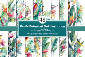 Exotic Botanical Bird Illustration, a Decorative Illustration by Housui Patterns