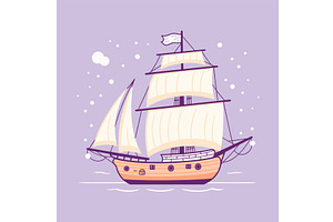 Sailing ship purple background, a Transportation Illustration by Vectorstockersland