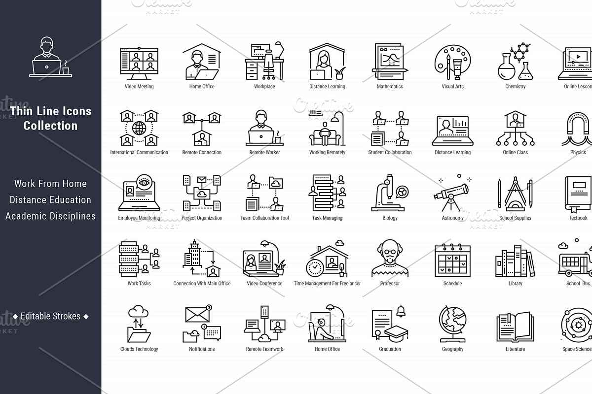 Work From Home, Distance Education, an Outline Icon by Nuburu (Photo 2 of 4)