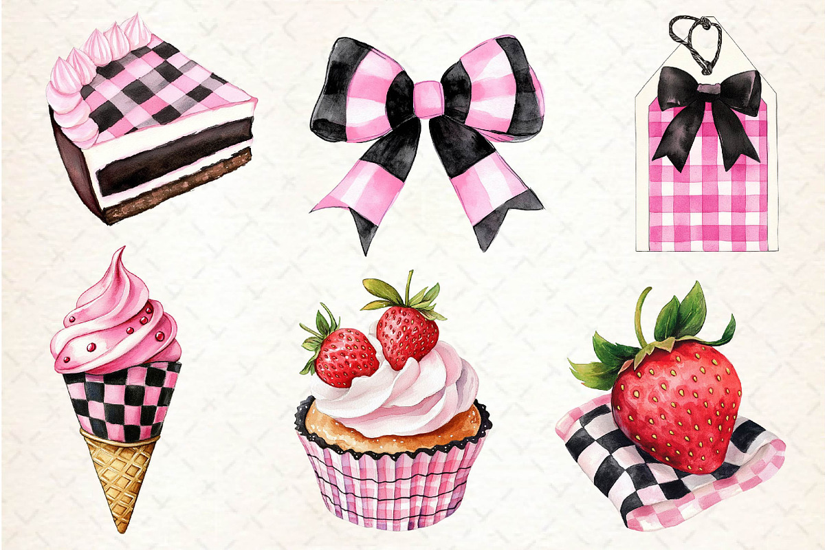 Black and Pink Gingham Summer, an Illustration by Dream Creation (Photo 6 of 6)