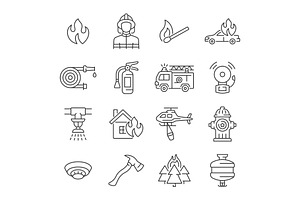 Firefighting line icon set, an Outline Icon by ElineDesign
