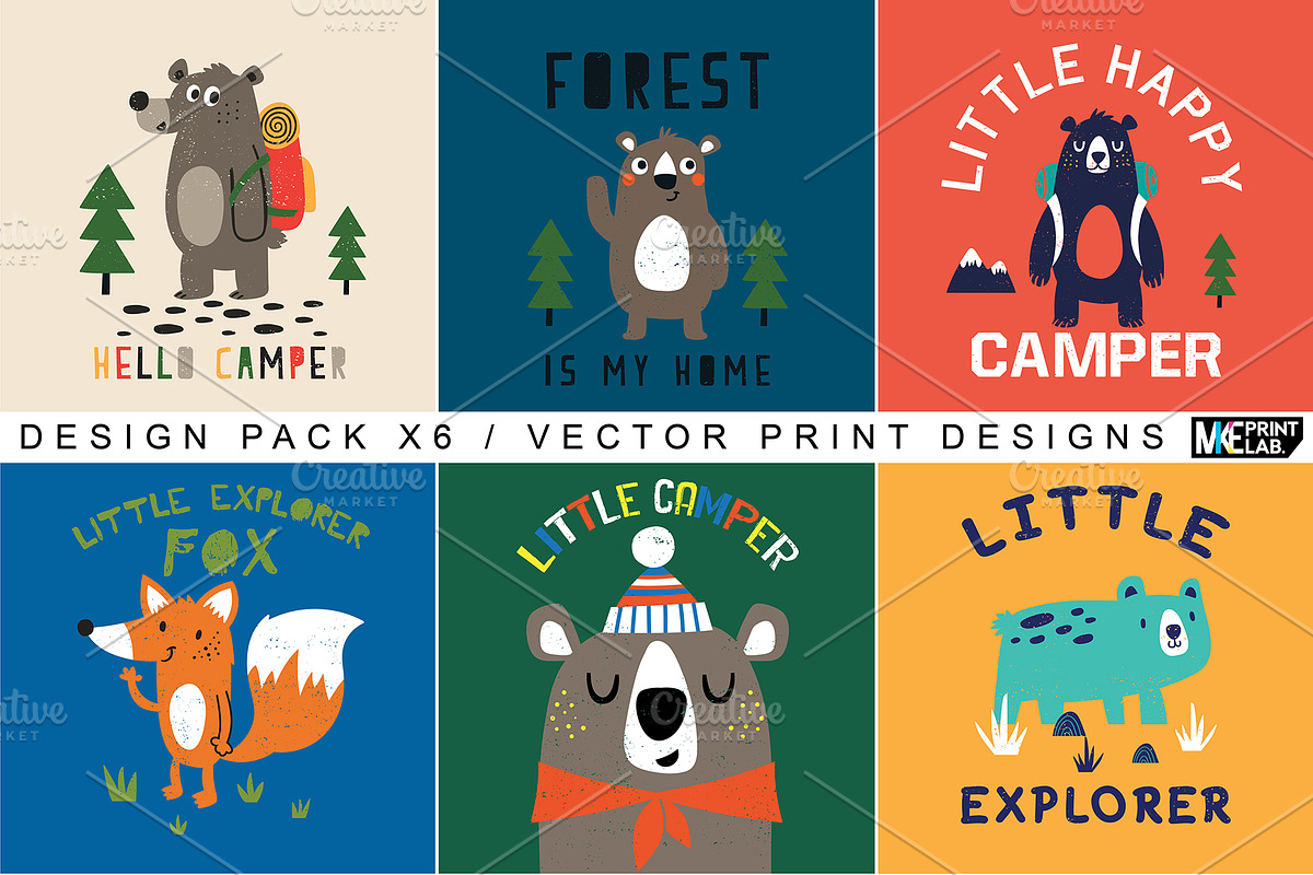 CUTE CAMPERS VECTOR PRINT PACK, an Animal Illustration by MKE Print Lab.