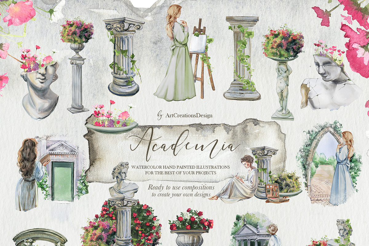 Authentic Hand-Painted Academia Set, an Education Illustration by ArtCreationsDesign (Photo 2 of 16)