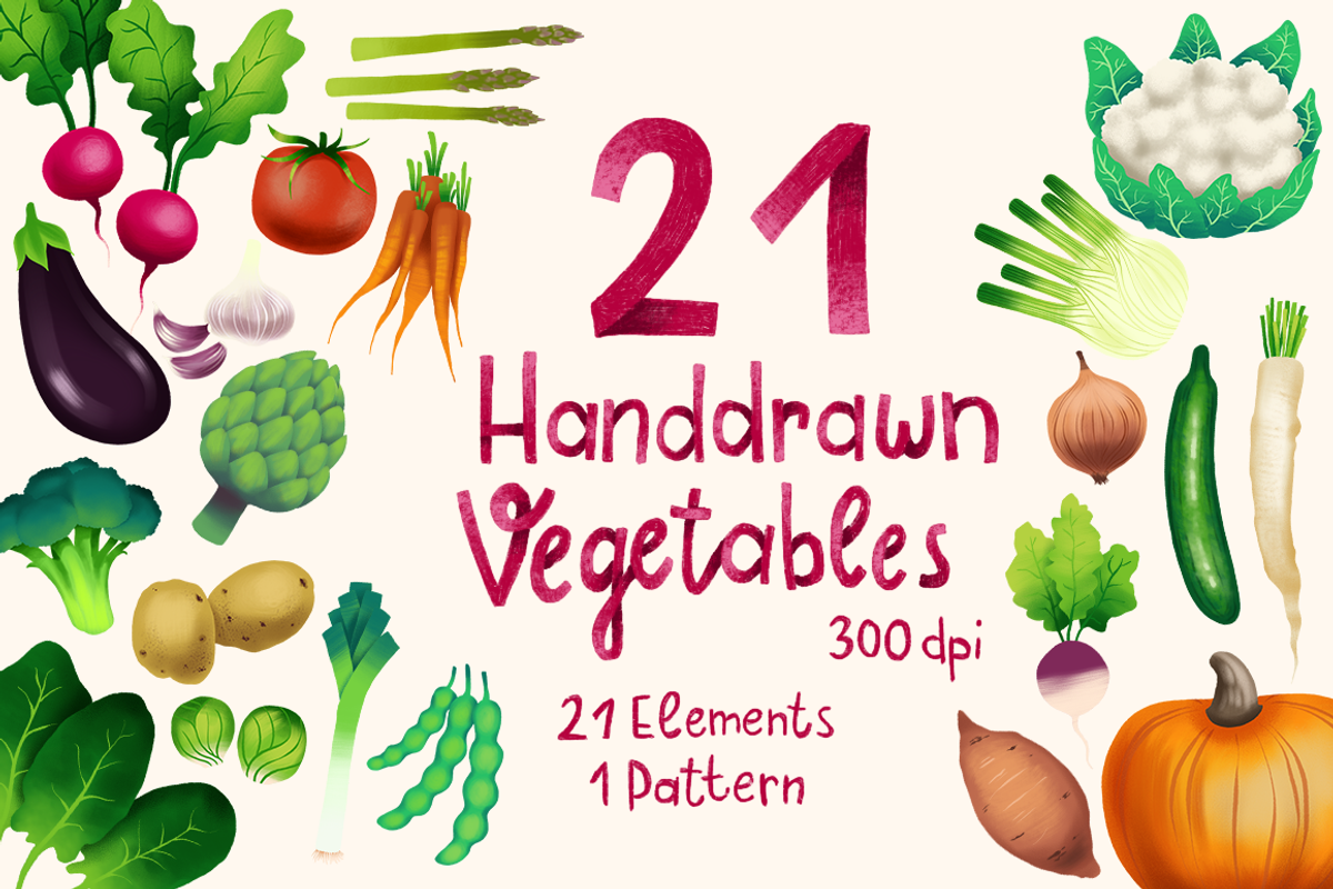 21 Handdrawn Vegetables, a Decorative Illustration by skrich (Photo 1 of 10)