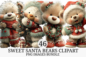 Sweet Santa Bears Clipart, an Illustration by Craft Nest