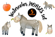 Watercolor Horses Set, an Animal Illustration by Bibela (Thumbnail 1 of 3)