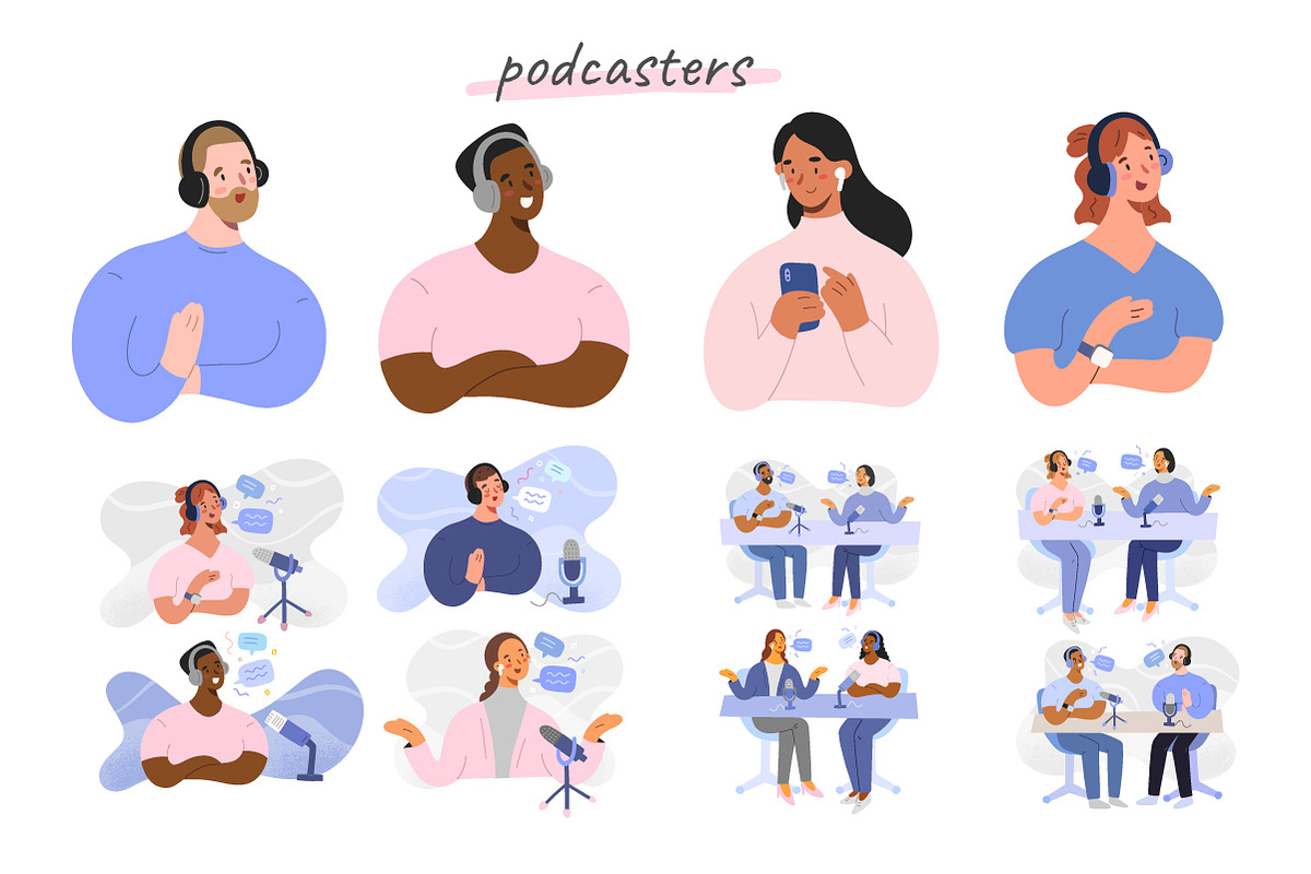 Podcast, podcasters and listeners, a Person Illustration by Fave Brush (Photo 3 of 7)
