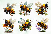 Whimsical Summer Honey Bees Clipart, an Animal Illustration by Creative Art (Thumbnail 2 of 8)