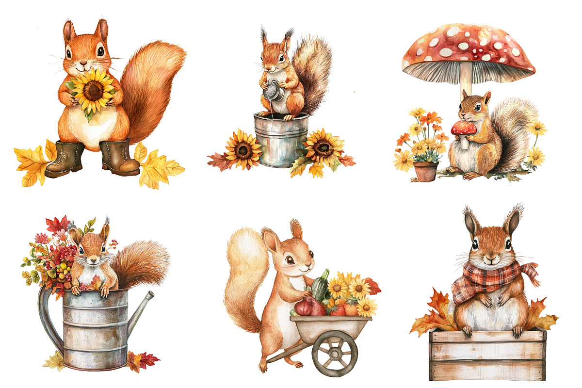 Fall Squirrels Garden Clipart, an Illustration by CreationArt (Photo 5 of 5)