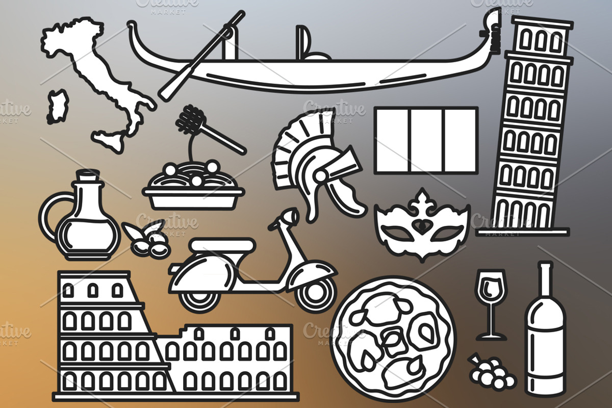 Italy Set Outlined & Colored, an Outline Icon by DeniseUytiepo (Photo 5 of 5)