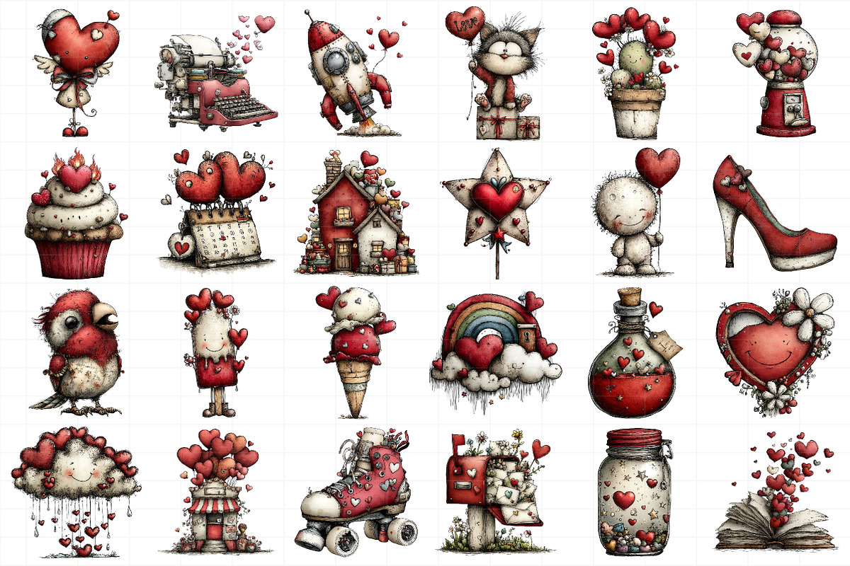 Whimsical Valentine Clipart Bundle, an Illustration by Daily.Designs (Photo 4 of 5)